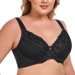 Ayigedu UK Women's Underwire Bra Lace Non Padded Plus Size Full Coverage Minimizer Bras Black 36-D