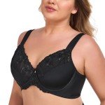 Ayigedu UK Women's Underwire Bra Lace Non Padded Plus Size Full Coverage Minimizer Bras Black 36-D