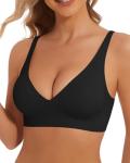 Black Deep V Wireless Push-Up Bralette for Women