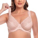 Ayigedu Women's Lace Underwire Minimizer Bra Plus Size Non Padded Comfort Cushion Strap 40-D Beige
