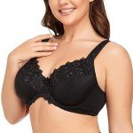 Ayigedu Women's Underwire Bra Non-Padded Floral Lace Plus Size Full Coverage Minimizer 38-G Black