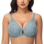 FallSweet Push Up Lace Bras for Women Underwired Padded Add one Cup Sexy Bra(Light Blue,42C)