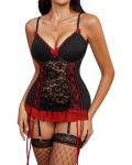 VONMELLI Black and Red Lace Lingerie Set