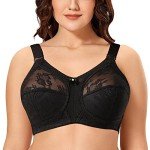 Ayigedu Women's Full Coverage Non Wired Non-Padded Minimizer Lace Plus Size Support Bra 38GG Black