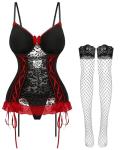 VONMELLI Black and Red Lace Lingerie Set