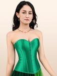 Green Satin Bustier Corset Lingerie Set for Women