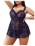 Plus Size Lace Sheer Underwire Babydoll Chemise