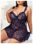Plus Size Lace Sheer Underwire Babydoll Chemise