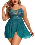 Avidlove Plus Size Lace Babydoll Set in Blue Green