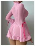 Pink Sheer Mesh Babydoll Lingerie Set with Thong
