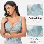 FallSweet Push Up Lace Bras for Women Underwired Padded Add one Cup Sexy Bra(Light Blue,42C)