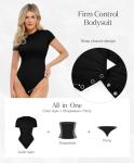 Popilush Short Sleeve Thong Bodysuit for Women