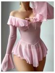 Pink Off Shoulder Ruffle Mesh Babydoll Lingerie Set