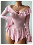 Pink Off Shoulder Ruffle Mesh Babydoll Lingerie Set