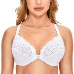 Delimira Women's Front Fastening Bra Racer Back Lace Plus Size Non Padded Underwired White 44DD