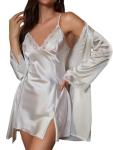 WDIRARA Women's Lace Cami and Robe Set