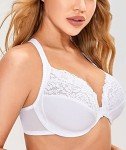 Delimira Women's Front Fastening Bra Racer Back Lace Plus Size Non Padded Underwired White 44DD