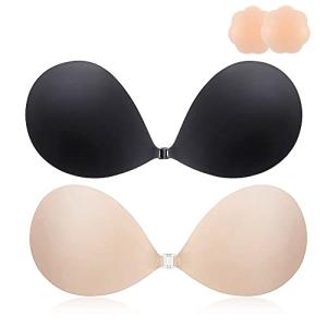 MINIYA Sticky Push-Up Bra, 2 Pack, Nude & Black