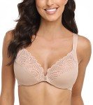 Lemorosy Women's Lace Racerback Front Closure Bra Plus Size Full Figure Unpadded Everyday Underwire for Big Bust(Beige,38DD)