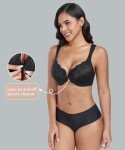DotVol Women's Front Closure Wide Strap Underwire Bra Lace Plus Size U-Back Unlined Everyday Bra(Black,40E)