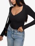 REORIA Long Sleeve Black Bodysuit for Women