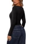 REORIA Long Sleeve Black Bodysuit for Women