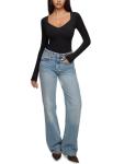 REORIA Long Sleeve Black Bodysuit for Women