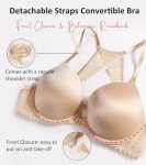 Lemorosy Women's Front Closure Bra Plunge V Push Up Padded Lace Racerback Underwire(Beige,40C)