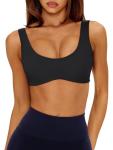 Backless Black Scoop Neck Sports Bra for Women