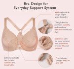 Lemorosy Women's Lace Racerback Front Closure Bra Plus Size Full Figure Unpadded Everyday Underwire for Big Bust(Beige,38DD)