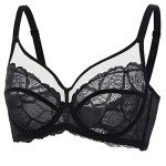 DOBREVA Women's Lace Full Coverage Minimiser Bra Unlined Underwire See Through Plus Size Bra Black 32A