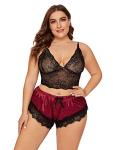 Plus Size Lace Trim Bralette and Shorts Set