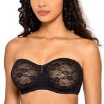 DOBREVA Women's Strapless Bras See Through Sheer Lace Non Padded Underwired Multiway Bra Black 38E