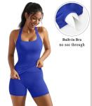 OMKAGI Women's Halter Sports Bra & Biker Shorts