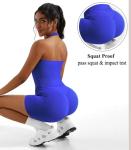 OMKAGI Women's Halter Sports Bra & Biker Shorts