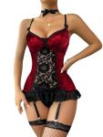 Lilosy Plus Size Red Lace Garter Belt Set