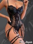 Black Lace Bodysuit Corset Top with Garter