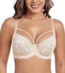 DotVol Women's Sexy Strappy See Through Lace Bra Plus Size Unlined Underwire Everyday Bra(Beige, 44D)