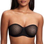 DOBREVA Women's Strapless Bra See Through Sheer Underwired Bras Unlined Plus Size Black 38E