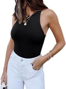 Sexy Sleeveless High Neck Thong Bodysuit - Black