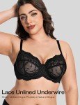 Deyllo Women's Plus Size Bra Full Coverage Minimizer Lace See Through Non Padded Unlined Underwired for Heavy Breasts(Black,44H)