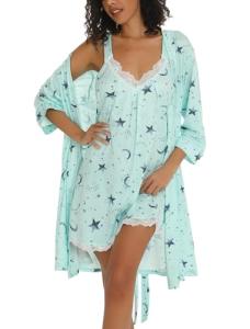 Sexy V-Neck Lace Nightgown and Robe Set