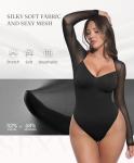 Plus Size Black Long Sleeve Mesh Bodysuit