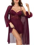 Purple 3-Piece Sexy Lingerie Set with Kimono
