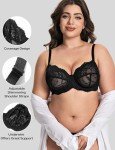 Deyllo Women's Plus Size Bra Full Coverage Minimizer Lace See Through Non Padded Unlined Underwired for Heavy Breasts(Black,44H)