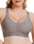 Seamless Wireless Front Closure Bra in Grey, 3XL
