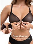 Deyllo Women's Front Closure Sexy See Through Mesh Sheer Bra Non Padded Unlined Plunge Racerback Bra for Underwire(Black,38D)
