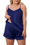Plus Size Satin Pajamas Set with Ruffle Shorts