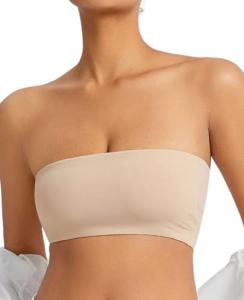 Seamless Beige Strapless Wireless Bandeau Bra