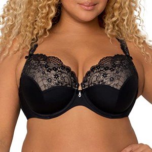 Curvy Couture Women's Tulip Sexy Lace Plus Size Push Up Bra, Black, 36H